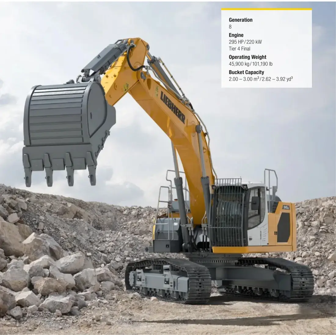 Pelle hydraulique Liebherr R 945 Litronic sur chenilles avec godet rocheux