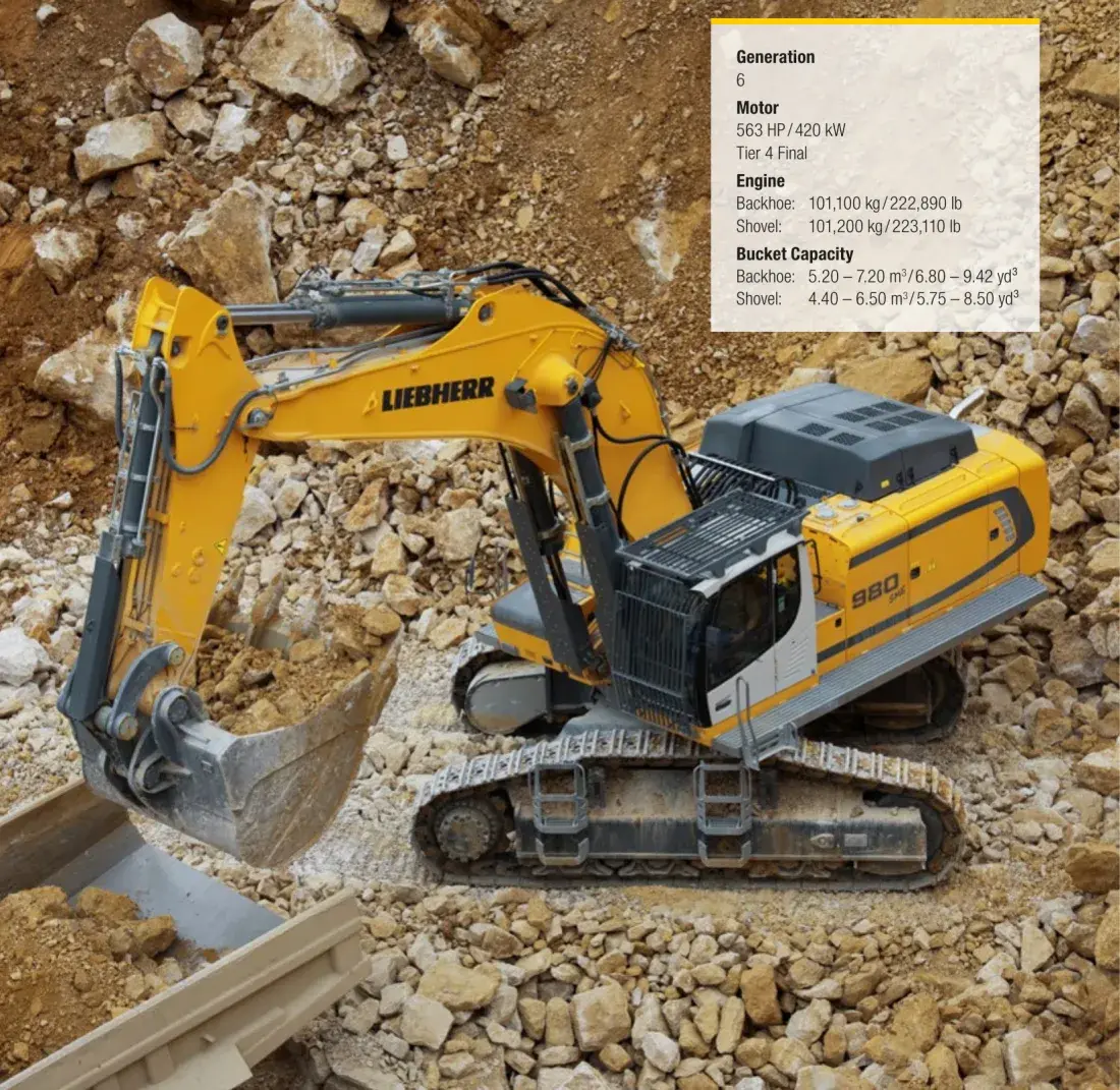 Pelle hydraulique Liebherr R 980 SME Litronic sur chenilles en carriere